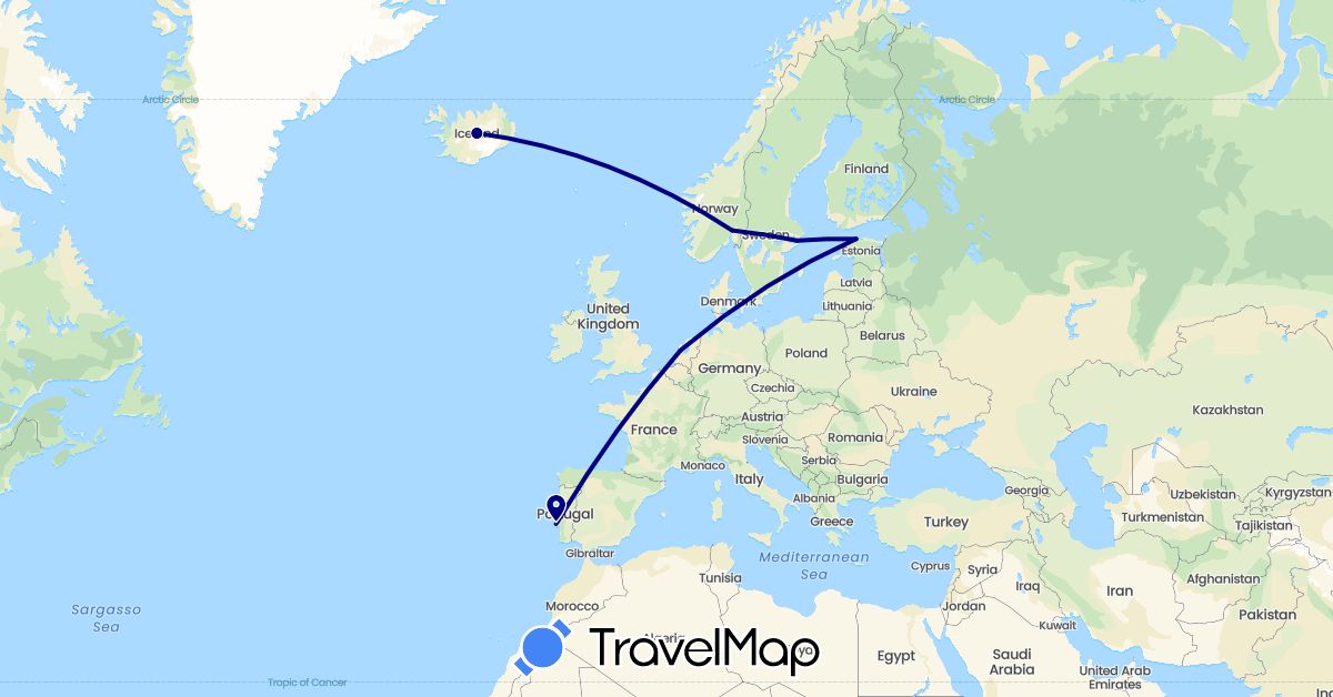 TravelMap itinerary: driving in Estonia, Iceland, Netherlands, Norway, Portugal, Sweden (Europe)